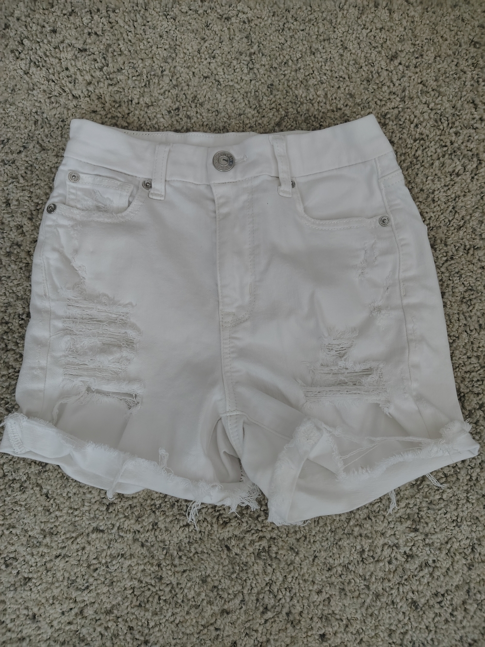 American Eagle Outfitters White Distressed Roll-Hem Jean Shorts